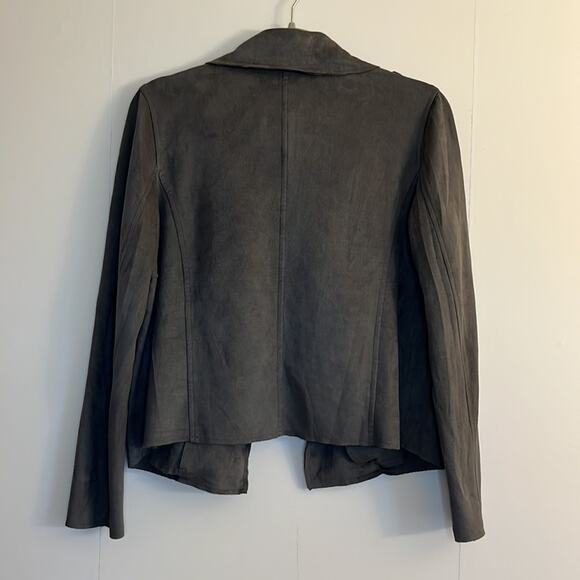 DO+BE Faux Suede Open Front Jacket Size S Gray Draped Flowy Moto Military - Picture 2 of 7
